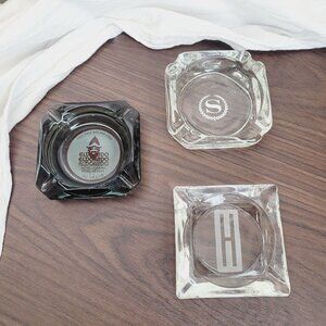 Set Of 3 VTG Glass Ashtrays w/ Logos Eldorado Hotel & Casino Sheraton Hilton